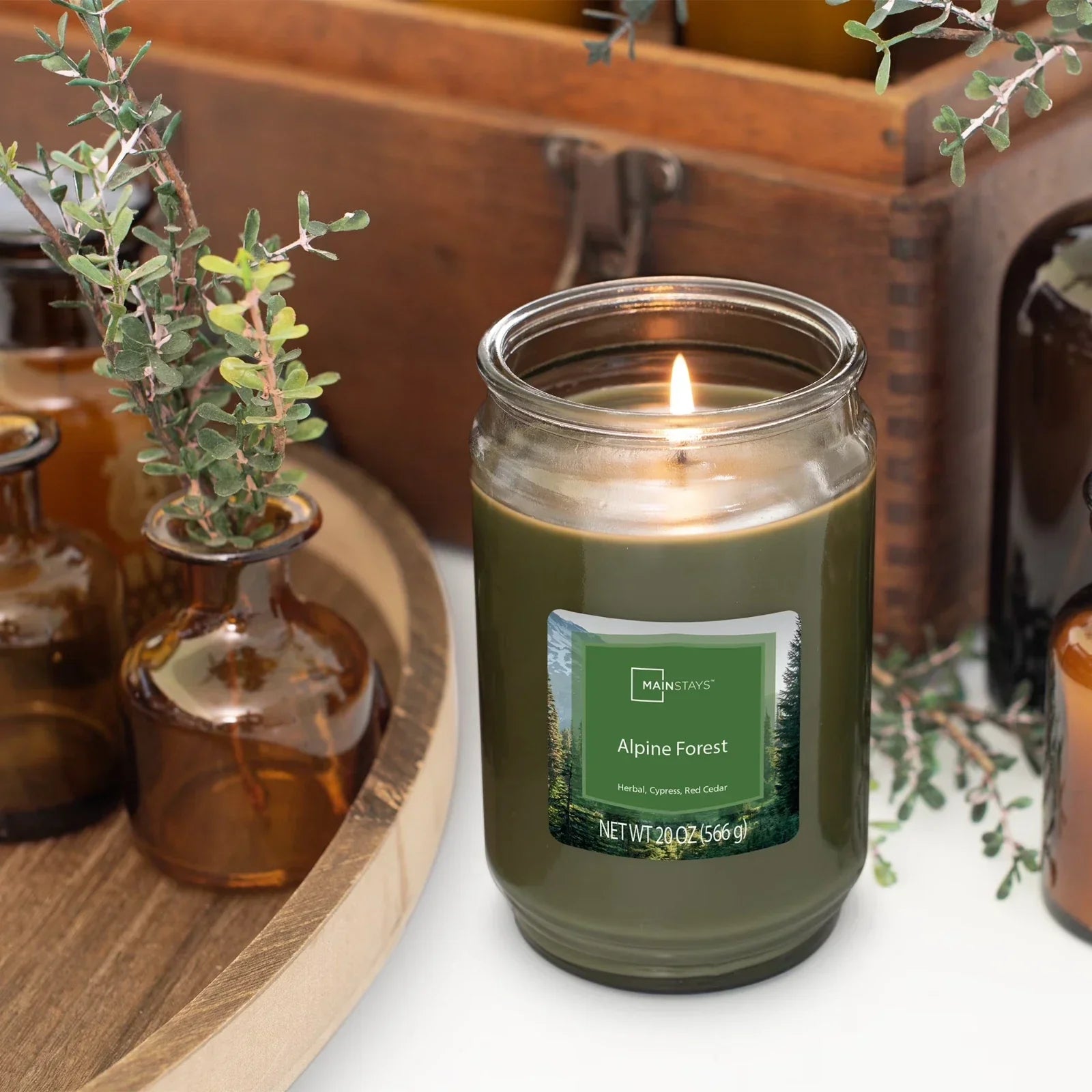 Single-Wick scented Glass jar candle Alpine Forest 20oz